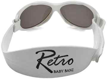 Baby Banz 00065 Sonnenbrille Retro Kidz mit elastischem Neoprenband, für Kopfumfang 40-52 cm (circa bis 2 jahre), UV400, weiß -
