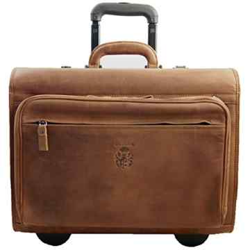 BARON of MALTZAHN Pilotentrolley – Pilotenkoffer WRIGHT aus braunem Grassland-Leder incl. Lederpflege -