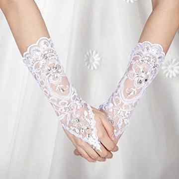 Brauthandschuhe Spitzenhandschuhe Hochzeit Braut Hochzeitshandschuhe Brautkleid Spitze Fingerlose Handschuhe mit Spitze Blumen für Hochzeitsfest ( Farbe : Weiß ) -
