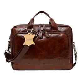 bupell Aktentasche mit Laptop-Fach aus echtem Leder in elegantem Vintage Style für Herren – Cognac Braun