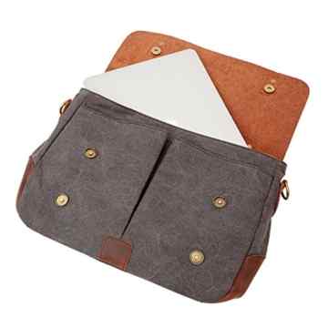 bupell Umhängetasche für Laptop und Akten aus echtem Büffel-Leder und Canvas – Für Notebooks bis 14″ – Unisex Vintage Messenger Bag, Aktentasche, Schultertasche, Notebooktasche – -