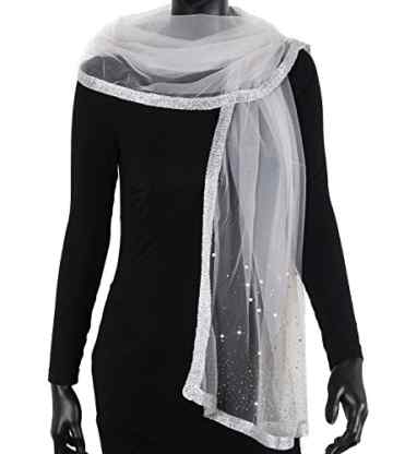 caripe eleganter transparenter Damen Schal Stola Strass Perlen Glitzer – dukar