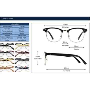 CGID 50er Jahre Retro Nerd Brille Halbrahmen Hornbrille Clubmaster Stil Rockabilly Streberbrille -