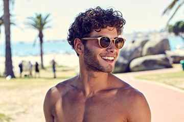 Cheapass Sonnenbrille Rund Holz Braun Blau Verspiegelt UV400 Retro Vintage Plastik Unisex -