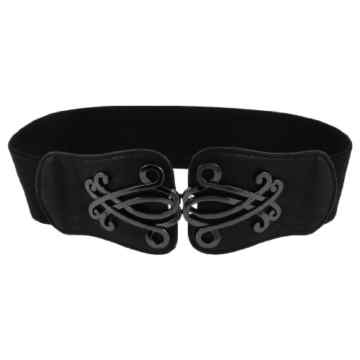 Damen Gürtel Metall Verriegelung Schnalle 6cm Breite Dehnbarer Bund Taillengürtel Schwarz -