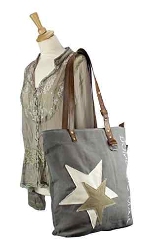 Damen Vintage Tasche Shopper Schultertasche Handtasche aus Canvas/Segeltuch mit Leder 1807 41x42x10 cm -
