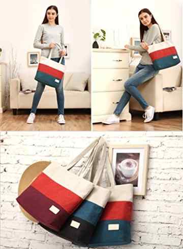 DCCN Canvas Shopper Bag Damen Handtasche Henkeltasche groß College Bag für Studenten 39*34*9cm -