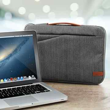 deleyCON Notebook-Tasche für Notebook / Laptop bis 15,6″ (39,6cm) Hülle aus robustem Nylon – 2 Zubehörfächer und verstärkte Polsterwände – Grau/Braun -