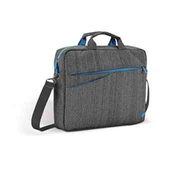 deleyCON Notebooktasche für Notebook / Laptop bis 15,6″ (39,5cm) – Tasche/Hülle aus Leinen mit Zubehörfächern und verstärkten Polsterwänden – grau/blau -