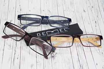 Demel Augenoptik Holz Lesebrille – Hochwertiger Kunststoff Rahmen / modernes Lesehilfen Design / Bügel in Holzoptik mit Federscharnieren / inkl. Einstecketui -