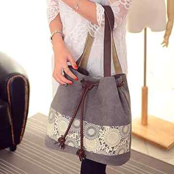 Donykarry Damen Schultertasche Henkeltasche Mädchen Canvas Handtasche Outdoor Freizeit Citytasche mit Modernes Blumenmuster -