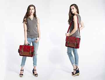 Ecosusi 32 x 25 x 10 cm Kunstleder vintage tasche damen Messenger Bag Umhängetasche Schultaschen Schultertasche -