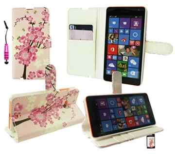 Emartbuy® Eingabestift Pack für Microsoft Lumia 532 / Lumia 532 Dual Sim Metallic Mini Hot Rosa Eingabestift + Premium PU Lederetui Tischladestation Geldbörse Tasche Hülle Rosa Blossom mit KRotitkartenfächern + LCD Displayschutz -