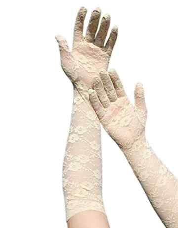 FakeFace Premium Spitze Brauthandschuhe Hochzeithandschuhe Sonnenschutz Langen Finger UV Handschuhe Netzhandschuhe in Verschiedene Farbe -
