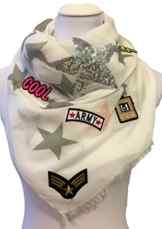 fashion&DU Glitzer STERN SCHAL Patches Fransen Pailletten scarf Blogger Halstuch Schultertuch lang