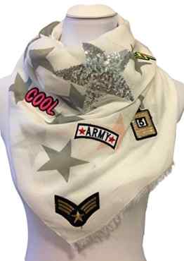 fashion&DU Glitzer STERN SCHAL Patches Fransen Pailletten scarf Blogger Halstuch Schultertuch lang