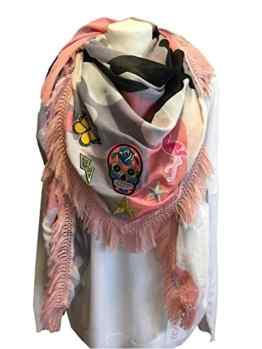 fashion&DU XXL TOTENKOPF Flamingo STERN CAMOUFLAGE Glitzer Dreieck SCHAL Patches Patchwork Fransen Pailletten scarf Blogger Halstuch Schultertuch Überwurf