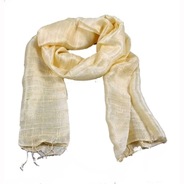 Großer Schal Seidenschal 100% Rohseide naturweiß 160 x 70 cm -