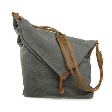 GSPStyle Unisex Canvas Umhängetasche Retro Rindleder Dekor Stil -
