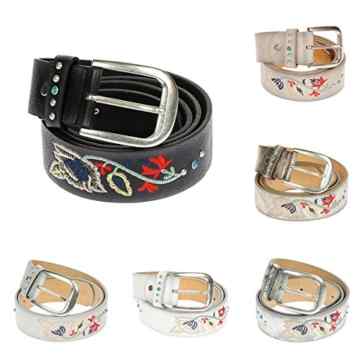 GZ-856 Kossberg Damen Leder Gürtel Nieten Metallic Blumen Blumenmuster Boho Hippie -