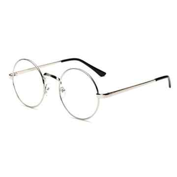 HENGSONG Retro Runde Brille mit Fensterglas Damen Herren Brillenfassung -