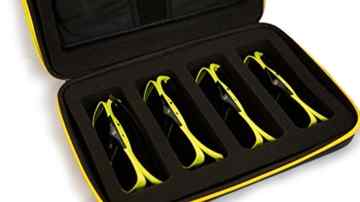 Hi-SHOCK® 3D Brillenetui / Schutztasche „Quadcase“ für vier 3D-Brillen mit Zipper. Robustes / stabiles Vault Case schützt und verwahrt Ihre Glasses / Sonnenbrille / Aktiv Shutter Brille / Passive 3D Brille sicher vor Stoß und Schmutz | inkl. Vier Brillenputztücher | optional als Schutztasche für Tablet 25,6 cm (10,1 Zoll) / Netbook [ Eva | extra gepolstert | 2016 Edition | Schwarzgelb ] -