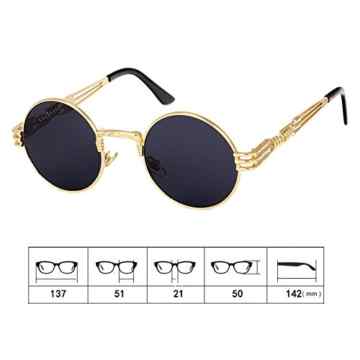 Highdas Metall Sonnenbrillen Damen Herren Vintage Retro Runde Sunglass Steampunk Beschichtung Glaser -