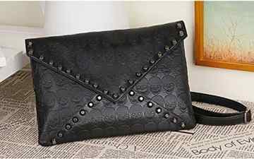 Hrph Neue Frauen-schwarze Taschen Schädel-Kupplungs-Umhängetasche Punk Markenhandtaschen für Mädchen (Farbe Schwarz) -