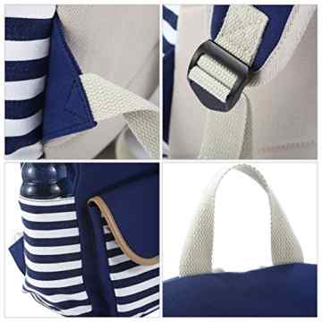 Itian Segeltuch Gestreifte Rucksack, Marine-Streifen Rucksack, Schultaschen für Frauen-Dame-Mädchen (Blau) -