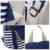 Itian Segeltuch Gestreifte Rucksack, Marine-Streifen Rucksack, Schultaschen für Frauen-Dame-Mädchen (Blau) -