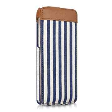 kalibri Flip Case Hülle „Emma“ für> Apple iPhone 7 < - Aufklappbare Stoff und Echtleder Schutzhülle Tasche im Flip Cover Style im Streifen Design - 