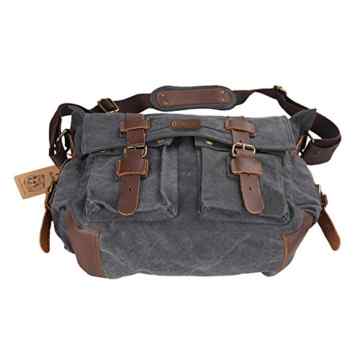 Kattee Umhängetasche Canvas + Leder Schultertasche Messenger Bag Kuriertaschen Schultasche -