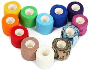 Kenley Selbstklebend Verband 5cm für Haustiere, Hund & Sport – Fixierbinde Haftbandage Wundverband Flexibel Elastisch Band Tape Binde Kohäsive Bandage – Set mit 12 Farbigen Rollen -