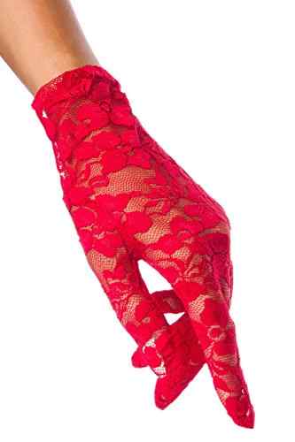 Kurze Damen Spitzenhandschuhe / Abendhandschuhe aus Spitze schwarz weiß rot -