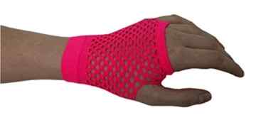 kurze Netzhandschuhe Stulpen fingerlos schwarz oder pink Fischnetz Karneval -