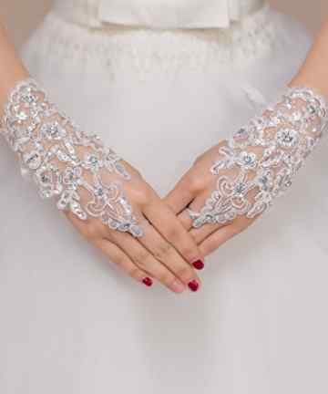 La vogue Damen Brauthandschuhe Kurz Ivory Handstulpen Spitze Partei Abend -
