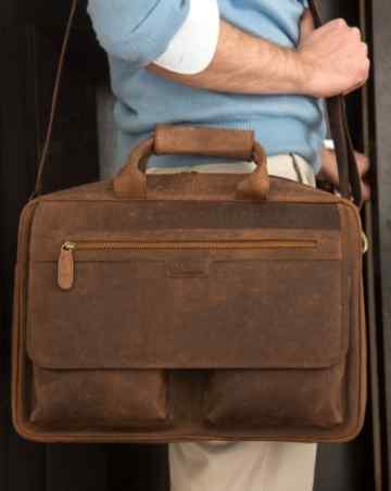 LEABAGS Dublin Aktentasche aus echtem Büffel-Leder im Vintage Look -