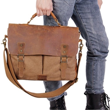 Lifewit Vintage Messenger Bag 15,6 Zoll Umhängetasche Aktentasche Schultertasche Laptoptasche Notebooktasche aus Canvas und Leder Kaffee -