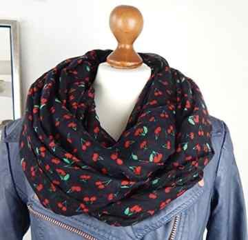 Loop von Ella Jonte Damenschal schwarz rot mit Kirschen Rockabilly -