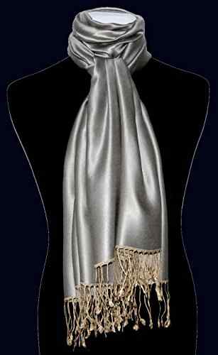 LORENZO CANA Luxus Pashmina Seidentuch Seide Wendeschal Schaltuch 70 x 190 cm zweifarbig Seidenschal Schal Silber Beige 78422 -