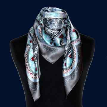 LORENZO CANA – Marken Seidentuch 90 cm x 90 cm , Damenschal 100% reine Seide Paisleymuster Tuch Schal Designerschal Markenschal Grau Blau – 89078 -