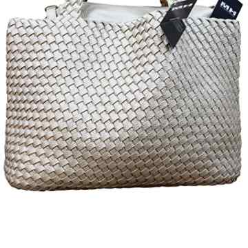 Made in Italy Damen Schultertasche Bag in Bag Wendetasche Beuteltasche Shopper Leder Optik geflochten zweifarbig -