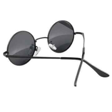 Männer Damen Runde Metallrahmen Sonnenbrille Brille schwarz Objektiv -
