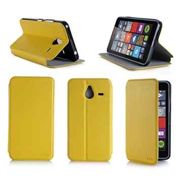 Microsoft Lumia 640 XL Tasche Leder Style gelb Hülle Cover mit Stand – Zubehör Etui smartphone 2015 Nokia Lumia 640 XL 5.7 zoll Flip Case Schutzhülle (Handy tasche folio PU Leder, Yellow) – Brand XEPTIO accessoires -