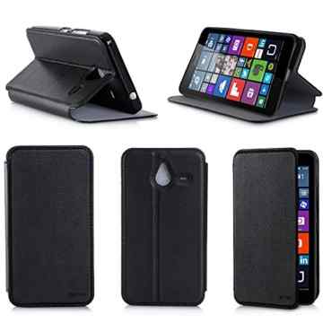 Microsoft Lumia 640 XL Tasche Leder Style schwarz Hülle Cover mit Stand – Zubehör Etui smartphone 2015 Lumia 640 XL Flip Case Schutzhülle (Handy tasche folio PU Leder, Black) – Brand XEPTIO accessoires -