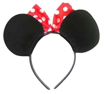 Minnie Mouse Kostümgeschäfte Ohren Haarband Schwarz mit Rot u. weiß Tupfen Satin Bogen -