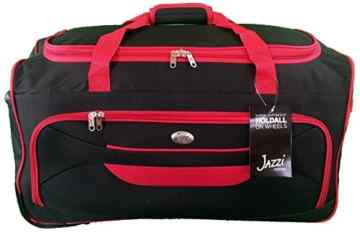 Mittlere Größe 62cm 65 Liter Reisetasche mit 2 Rollen. Schwarz mit rot Ordnung. Gepäck Sporttasche Trolley Tasche Koffer -