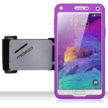 MoKo Silikon Sportarmband Handy Tasche Joggen Laufen Sport Armband Antischweiß Sportband Hülle Schutzhülle Handytasche Case + Schlüsselhalter für Samsung Galaxy Note 4 5.7 Zoll 2014 Smartphone,Lila -
