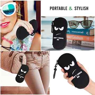 MoKo Sonnenbrille Tasche – [Ultra Lightweight] Neopren Reißverschluss Brillenetui mit Gürtelclip für Brillen, Rahmen, Tragbare Case für Schlüssel, Bleistifte, Karten, Don’t Touch Me -