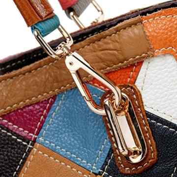 Nasis Damen Vintage Leder Karo Patchwork Mehrfarbig Aktentasche Handtasche Henkeltaschen Umhängetasche Schultertasche AL4155 -